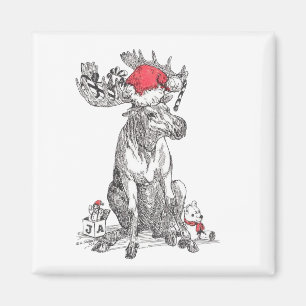 Christmas Santa Moose Sitting with Gifts Designed Magnet