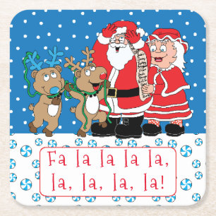 Christmas Santa Mrs Claus Square Paper Coaster