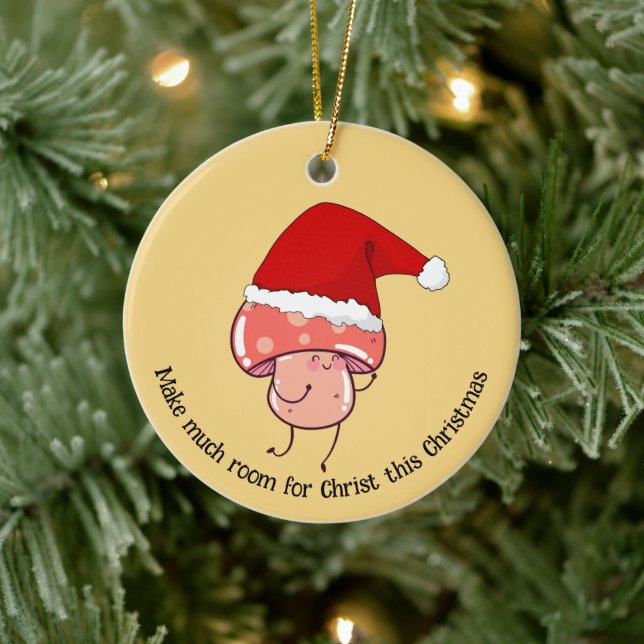 Christmas Santa Mushroom Ceramic Ornament (Tree)