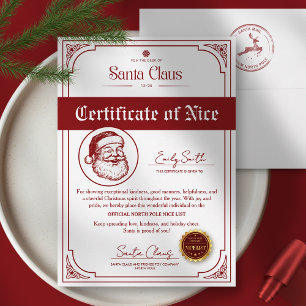 Christmas Santa Nice List Certificate Invitation