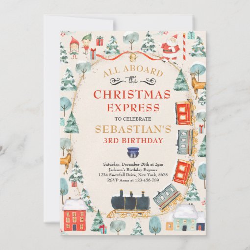 Christmas Santa North Pole Train Birthday Party Invitation | Zazzle