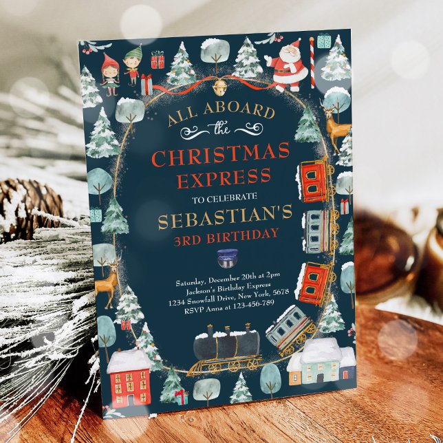 Christmas Santa North Pole Train Birthday Party Invitation (Creator Uploaded)