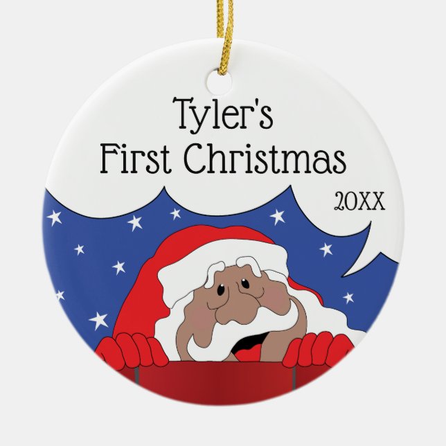 Christmas Santa of color Says Ceramic Ornament (Front)