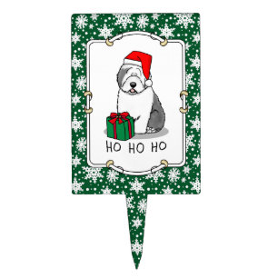 Christmas Santa Old English Sheepdog (Gray 1) Cute Cake Topper