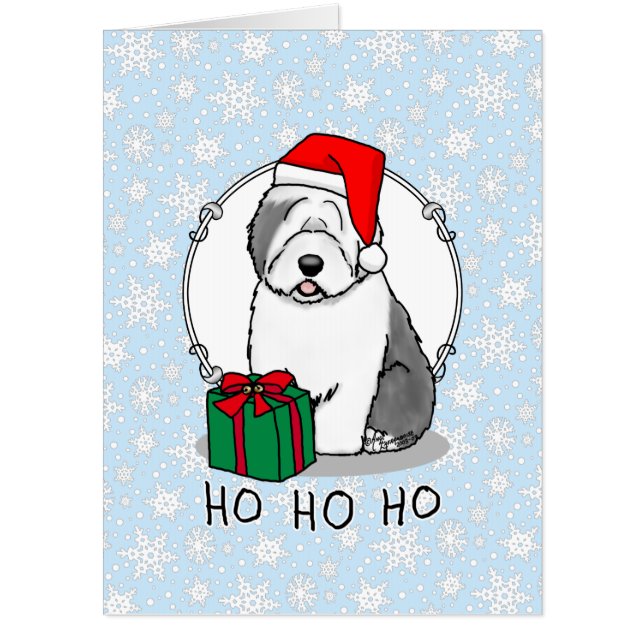 Christmas Santa Old English Sheepdog (Gray 1) Cute Card (Front)