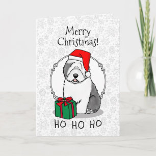 Christmas Santa Old English Sheepdog (Gray 1) Cute Card