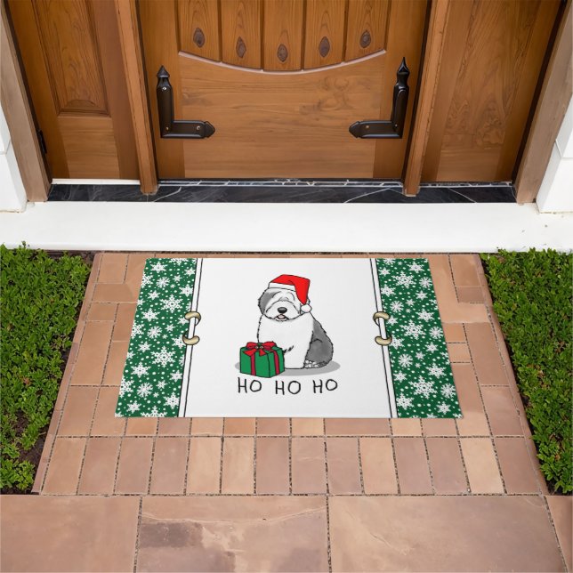 Christmas Santa Old English Sheepdog (Gray 1) Cute Doormat (Outdoor)