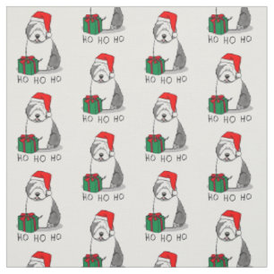 Christmas Santa Old English Sheepdog (Gray 1) Cute Fabric