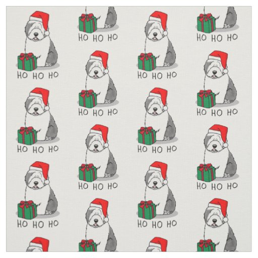 Christmas Santa Old English Sheepdog (Gray 1) Cute Fabric