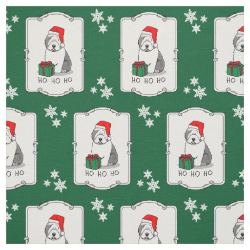 Christmas Santa Old English Sheepdog (Gray 1) Cute Fabric