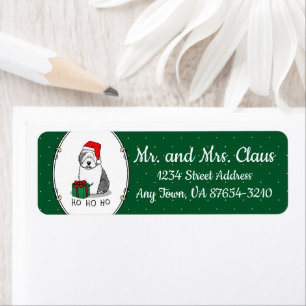 Christmas Santa Old English Sheepdog (Gray 1) Cute Label