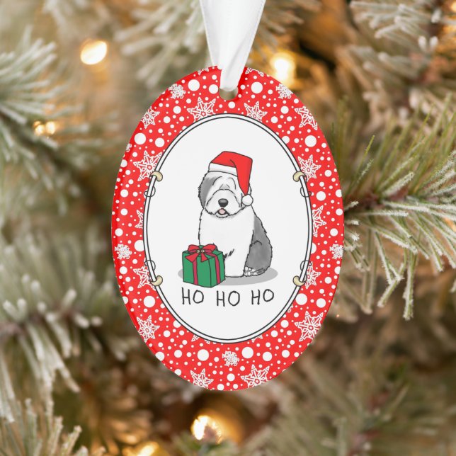 Christmas Santa Old English Sheepdog (Gray 1) Cute Ornament (Tree)