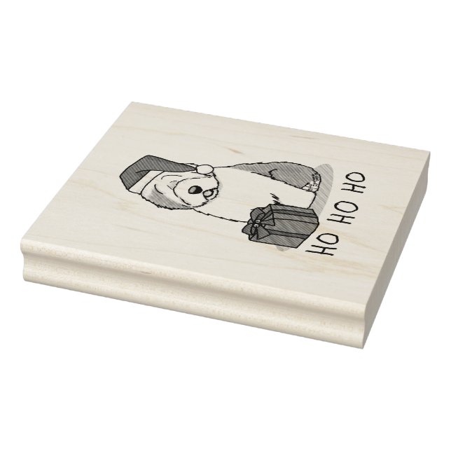 Christmas Santa Old English Sheepdog (Gray 1) Cute Rubber Stamp (Stamp)