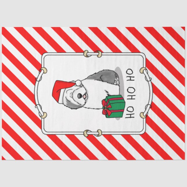 Christmas Santa Old English Sheepdog (Gray 1) Cute Tissue Paper (Front)