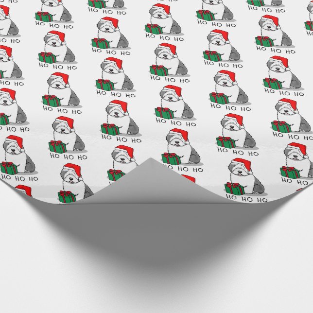 Christmas Santa Old English Sheepdog (Gray 1) Cute Wrapping Paper (Corner)