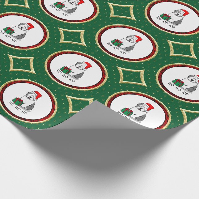 Christmas Santa Old English Sheepdog (Gray 1) Cute Wrapping Paper (Corner)