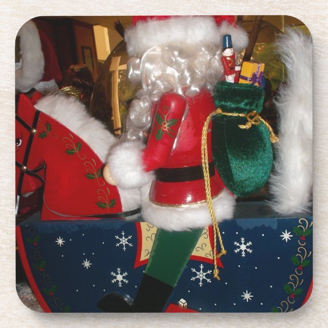 Christmas Santa on a Horse with Snow Art Print Beverage Coaster (Front)