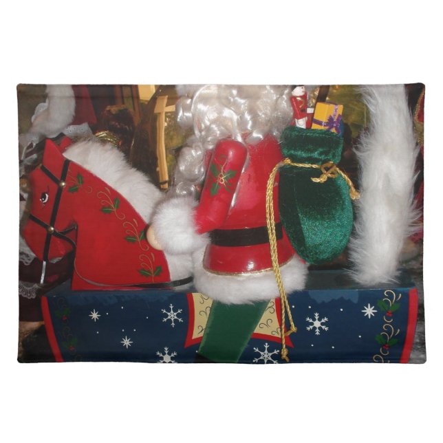 Christmas Santa on a Horse with Snow Art Print Cloth Placemat (Front)