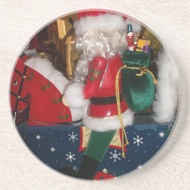 Christmas Santa on a Horse with Snow Art Print Coaster (Front)