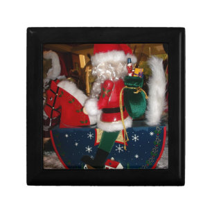 Christmas Santa on a Horse with Snow Art Print Jewelry Box