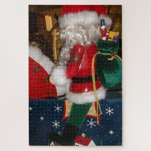 Christmas Santa on a Horse with Snow Art Print Jigsaw Puzzle