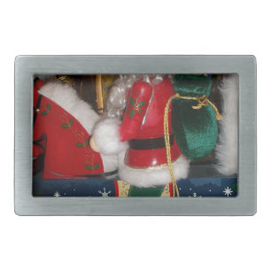 Christmas Santa on a Horse with Snow Art Print Rectangular Belt Buckle