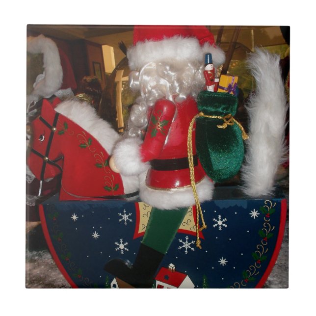 Christmas Santa on a Horse with Snow Art Print Tile (Front)