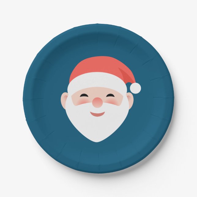 Christmas Santa on Blue Paper Plates (Front)