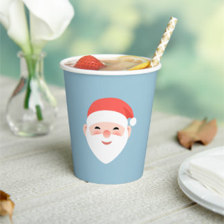 Christmas Santa on Light Blue Paper Cups