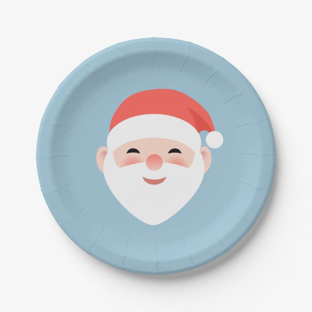 Christmas Santa on Light Blue Paper Plates (Front)
