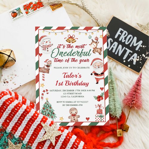 Christmas Santa Onederful 1st Birthday Invitation