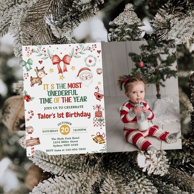 Christmas Santa Onederful 1st Birthday Party Photo Invitation (Creator Uploaded)