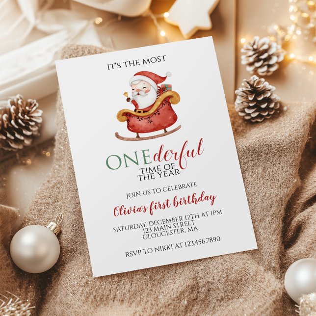 Christmas Santa Onederful First Birthday Invitatio Invitation (Creator Uploaded)