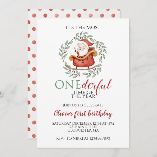 Christmas Santa Onederful First Birthday Invitation