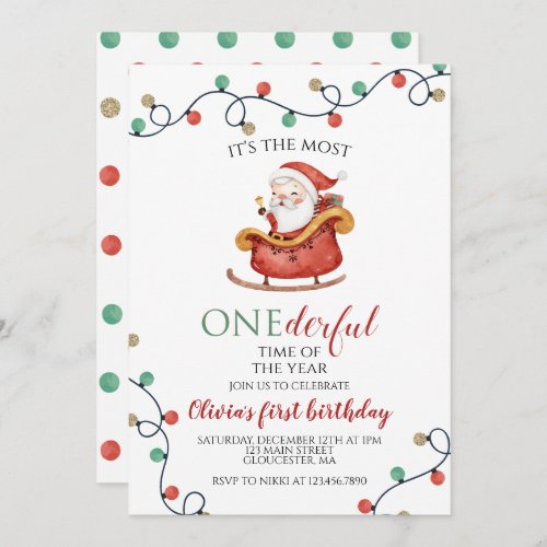 Christmas Santa Onederful First Birthday Invitation