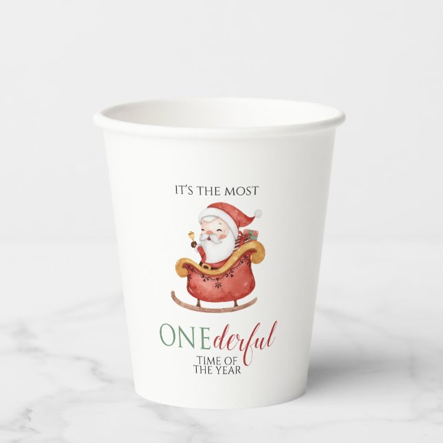 Christmas Santa Onederful First Birthday Paper Cups (Front)