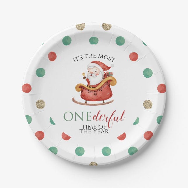 Christmas Santa Onederful First Birthday Paper Pla Paper Plates (Front)