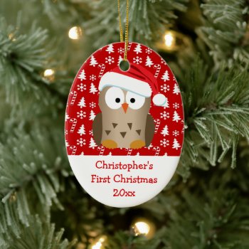 Christmas Santa Owl Personalized Kids/baby/first Ceramic Ornament by ChristmasCardShop at Zazzle