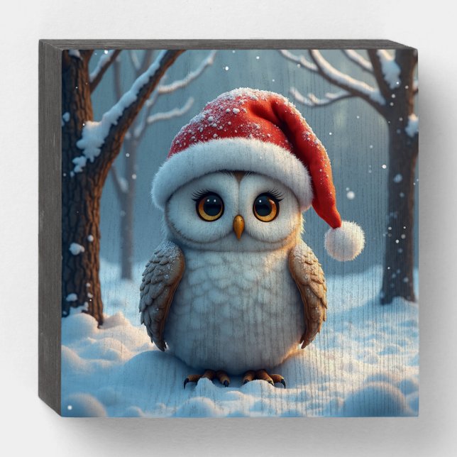Christmas Santa Owl Wooden Box Sign (Front Horizontal)