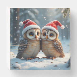 Christmas Santa Owl Wooden Box Sign