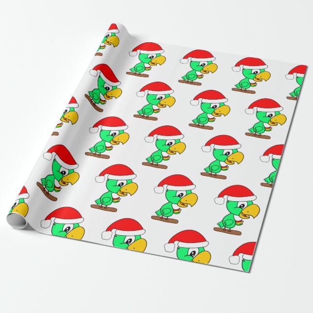 Christmas Santa Parrot Bird Animal Wrapping Paper (Unrolled)