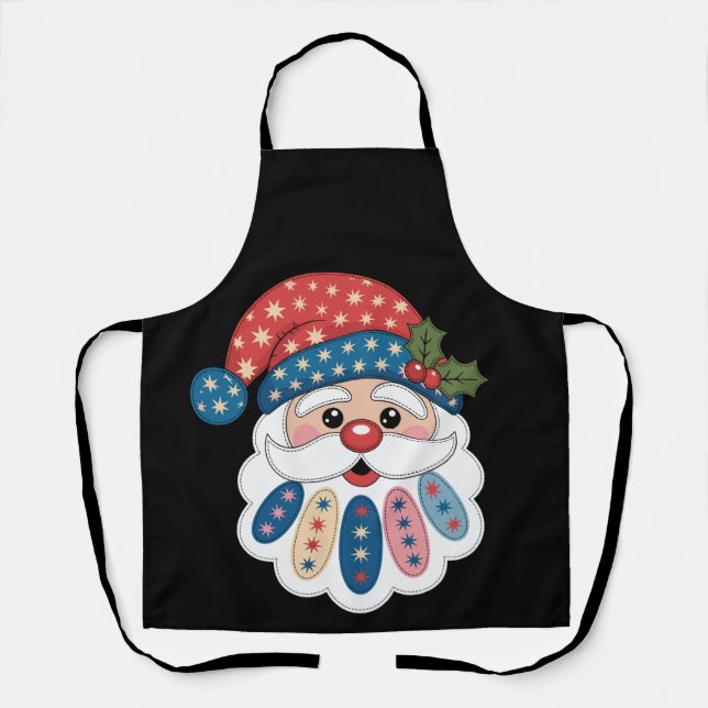 Christmas Santa Patchwork Snowflake Holly Winter Apron (Front)