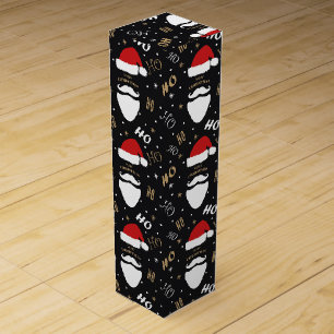 Christmas Santa Pattern Black Background with Gold Wine Box