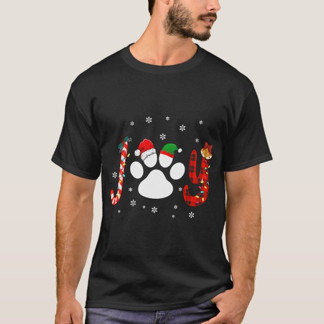 Christmas Santa Paw Joy Buffalo Red Plaid Dog Paw  T-Shirt (Front)