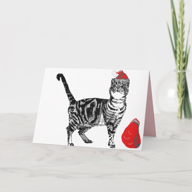 Christmas Santa Paws Stripy Tabby Cat Card (Front)