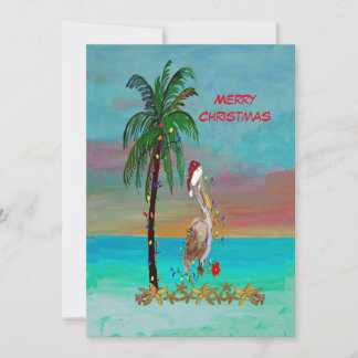 Christmas Santa pelican Flat Holiday Card art