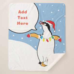 Christmas Santa Penguin Says Sherpa Blanket