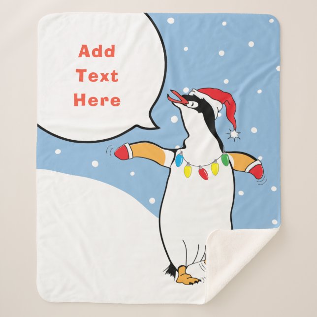 Christmas Santa Penguin Says Sherpa Blanket (Front)