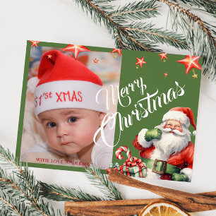 Christmas Santa Personalized Photo Green Postcard