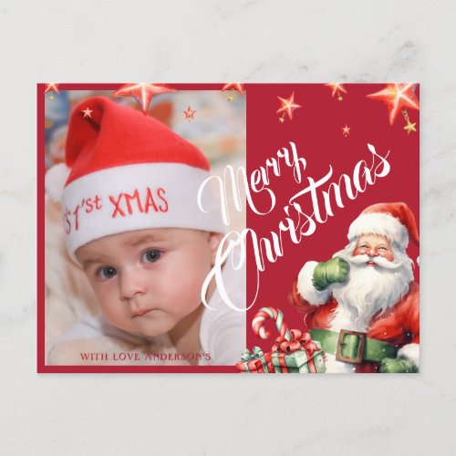 Christmas Santa Personalized Photo Red Postcard